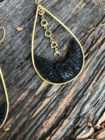 Hand-carved Owl Earrings- Lilith Collection